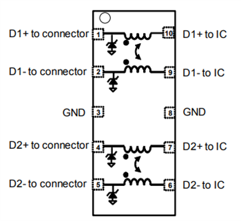Schematic - STMicroelectronics ECMF4-2450A60N10 Common Mode Filter